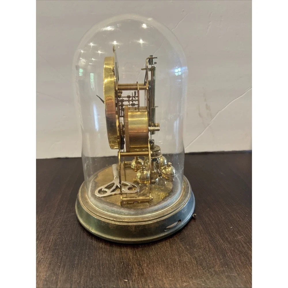 Vtg Schatz 1000 Day Anniversary Brass Clock w Plastic Dome AS IS See description